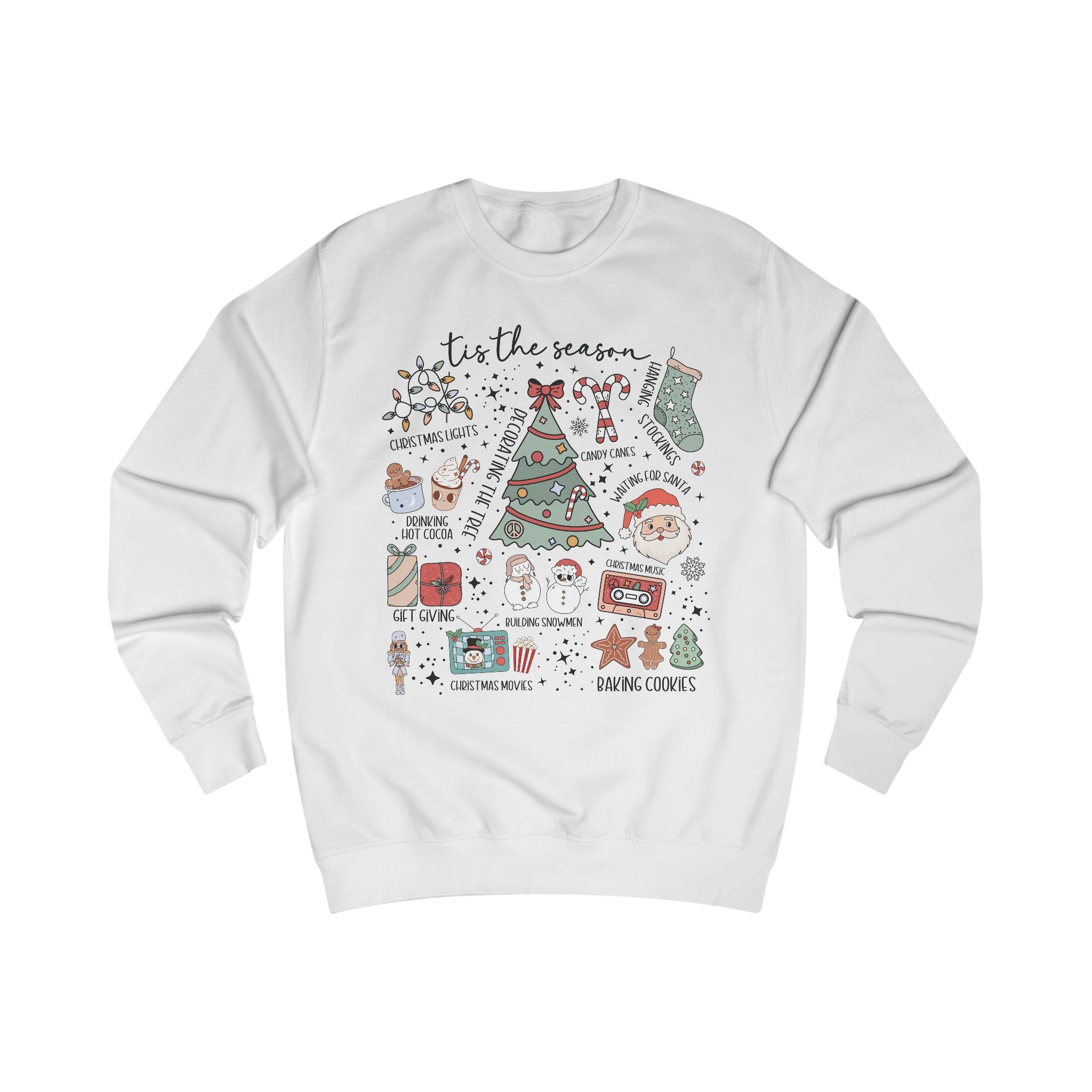 Cozy Holiday Doodle graphic Sweatshirt, Unisex Christmas Sweatshirt, Festive Gift, Seasonal Wear, Cute Winter Style