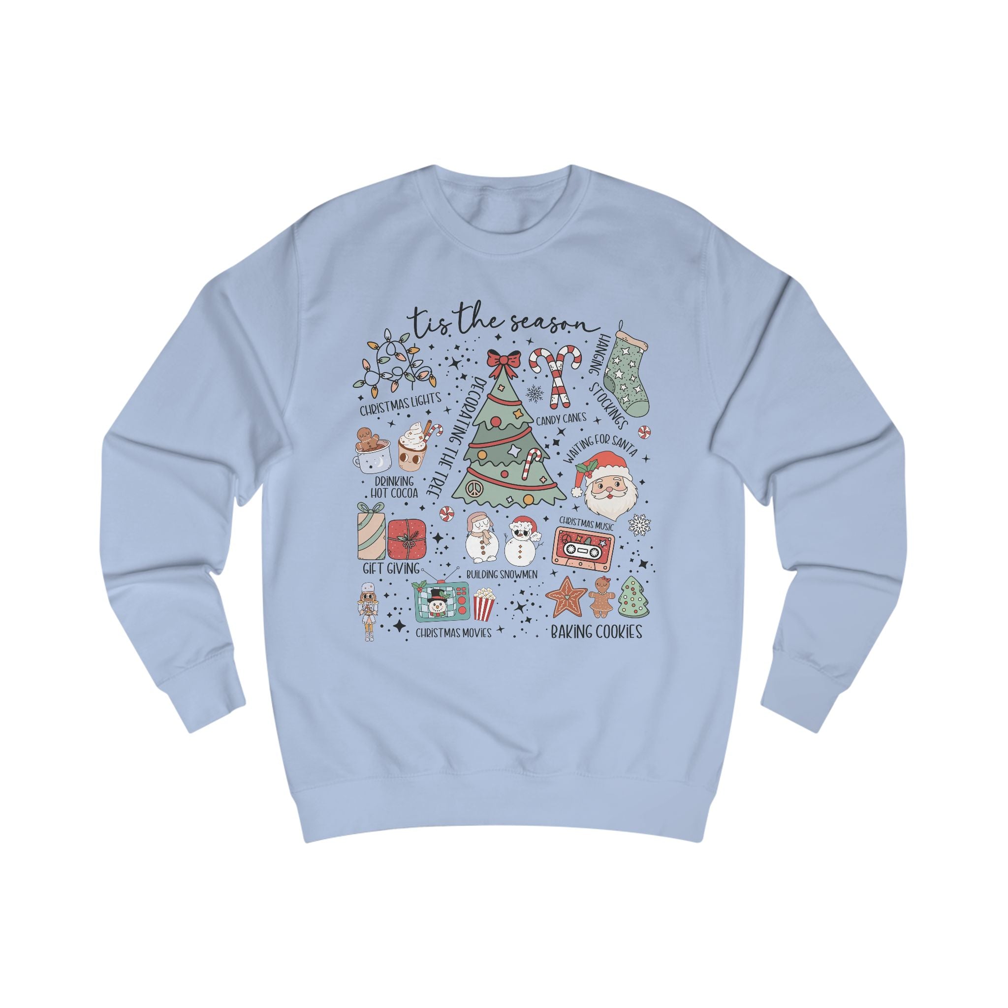 Cozy Holiday Doodle graphic Sweatshirt, Unisex Christmas Sweatshirt, Festive Gift, Seasonal Wear, Cute Winter Style