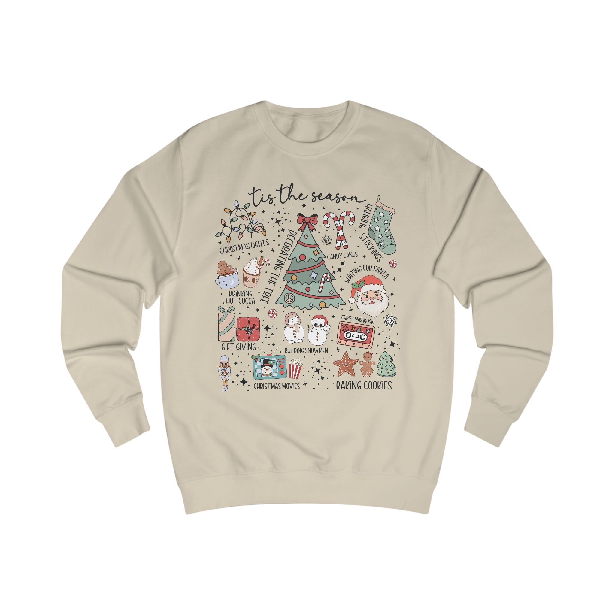 Cozy Holiday Doodle graphic Sweatshirt, Unisex Christmas Sweatshirt, Festive Gift, Seasonal Wear, Cute Winter Style