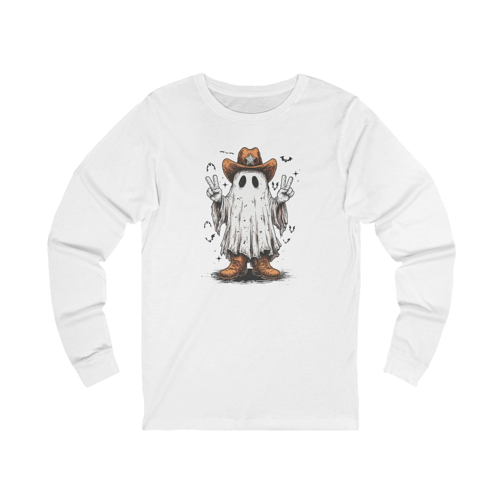 Spooky Cowboy Peace Ghost Long Sleeve Tee - Halloween long sleeve tee Unisex Shirt