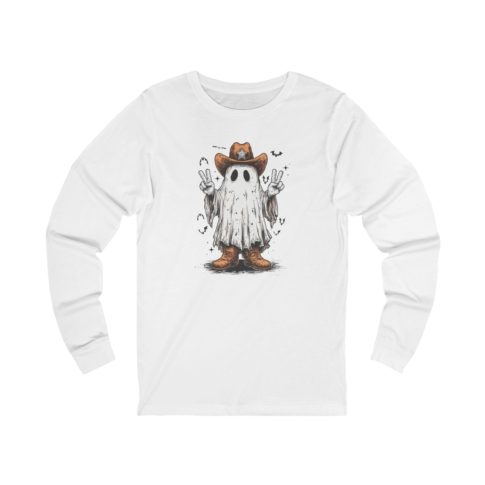 Spooky Cowboy Peace Ghost Long Sleeve Tee - Halloween long sleeve tee Unisex Shirt