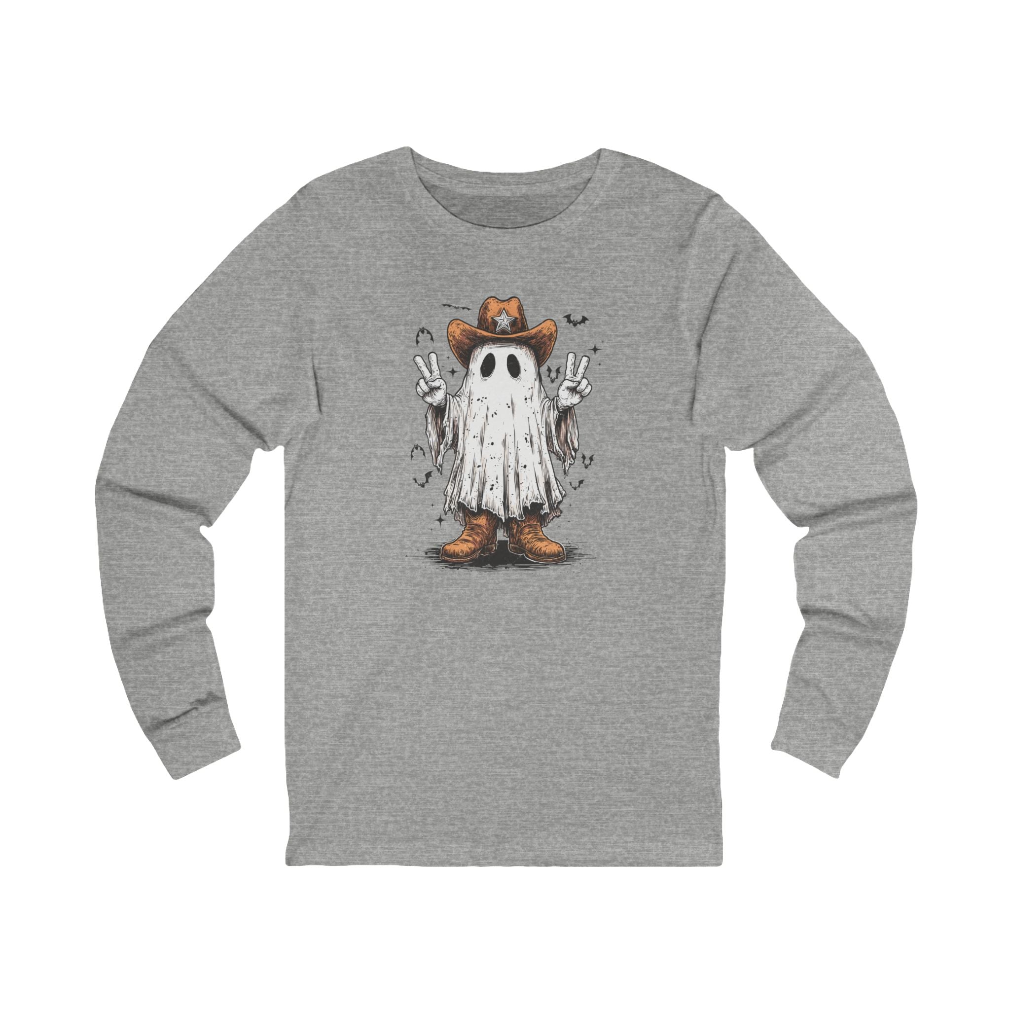 Spooky Cowboy Peace Ghost Long Sleeve Tee - Halloween long sleeve tee Unisex Shirt
